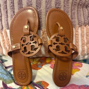 Tory Burch Tan Leather Logo Sandals